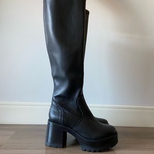 Black Genuine Leather Platform Boots